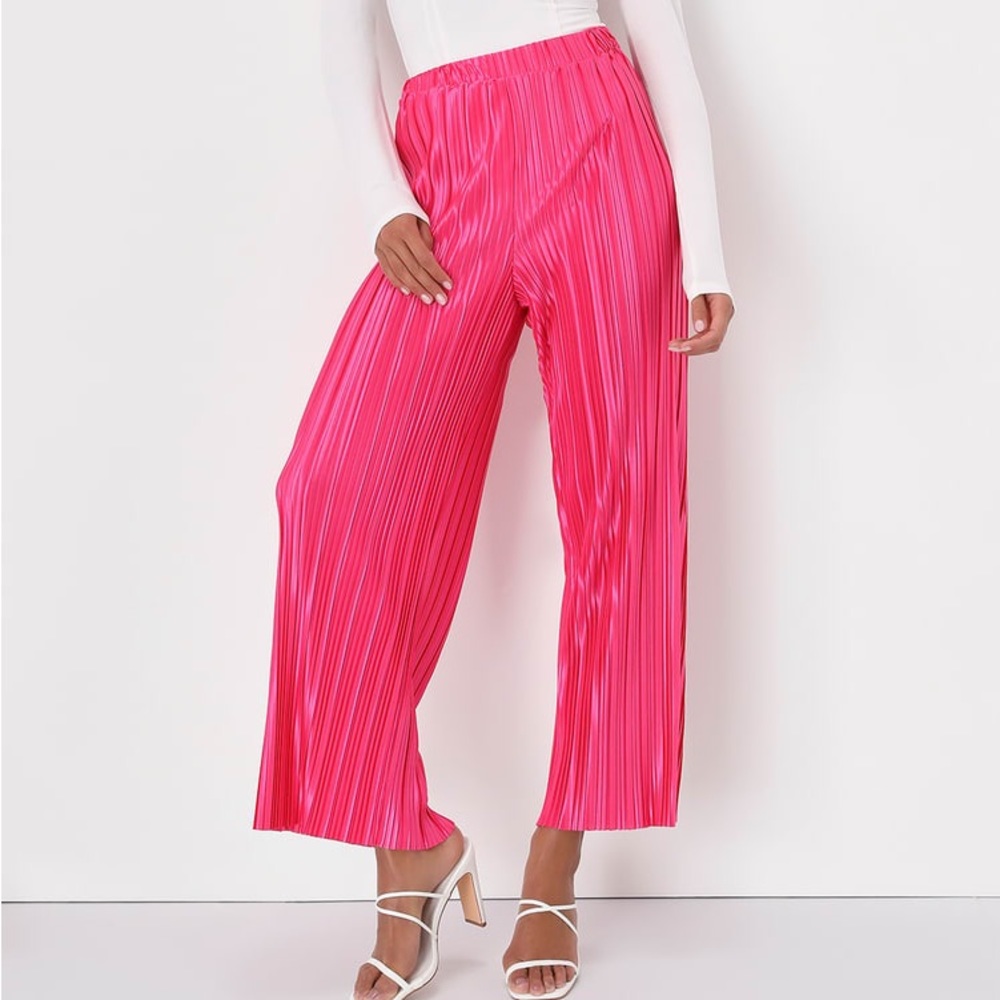 Lulus’s pink shiny satin pants | size Large | elastic waist | wide leg
